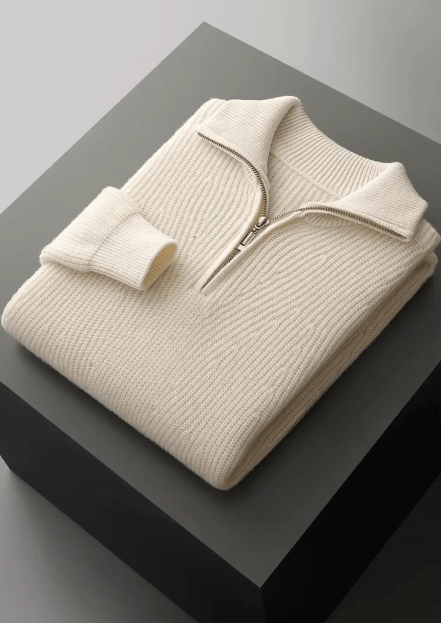 Saf Ekstra İnce Merino Yünü Süet Yarım Fermuarlı Kazak - Martin Milano