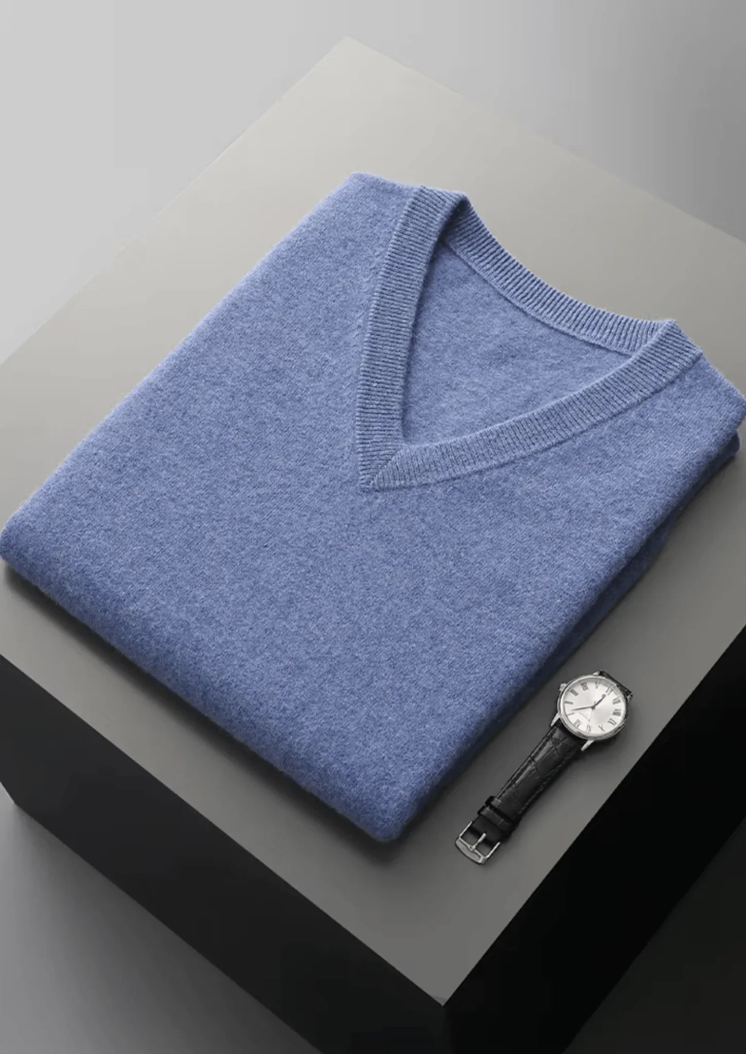 Saf Ekstra İnce Merino Yünü V Yaka Süveter - Martin Milano