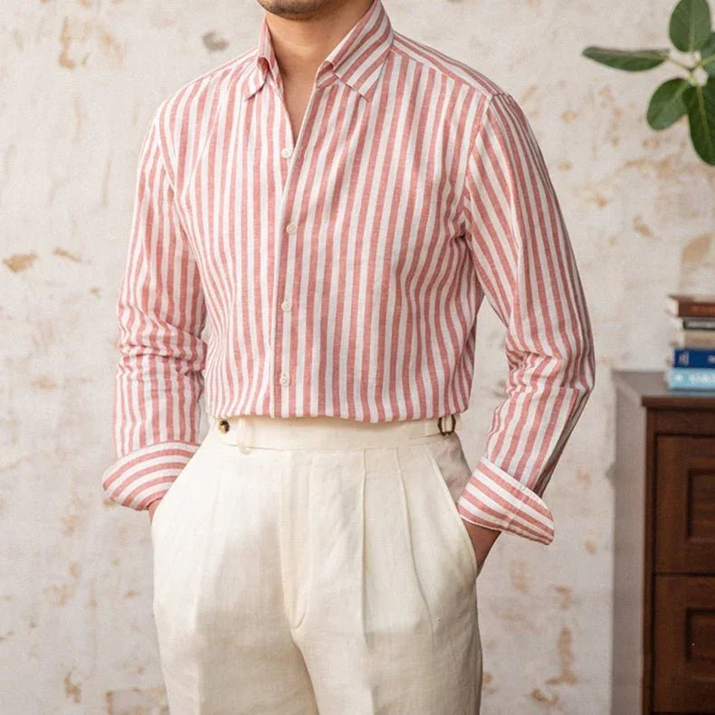 Trento Çizgili Keten Uzun Kollu Gömlek - Martin Milano