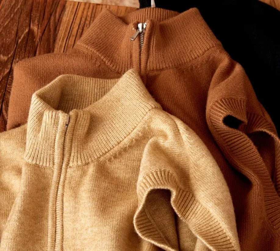 Vintage Yarım Fermuarlı Kazak Uzun Kollu Örgü Yelek - Martin Milano