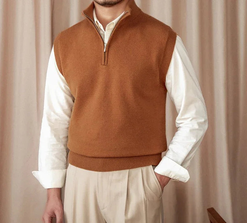 Vintage Yarım Fermuarlı Kazak Uzun Kollu Örgü Yelek - Martin Milano