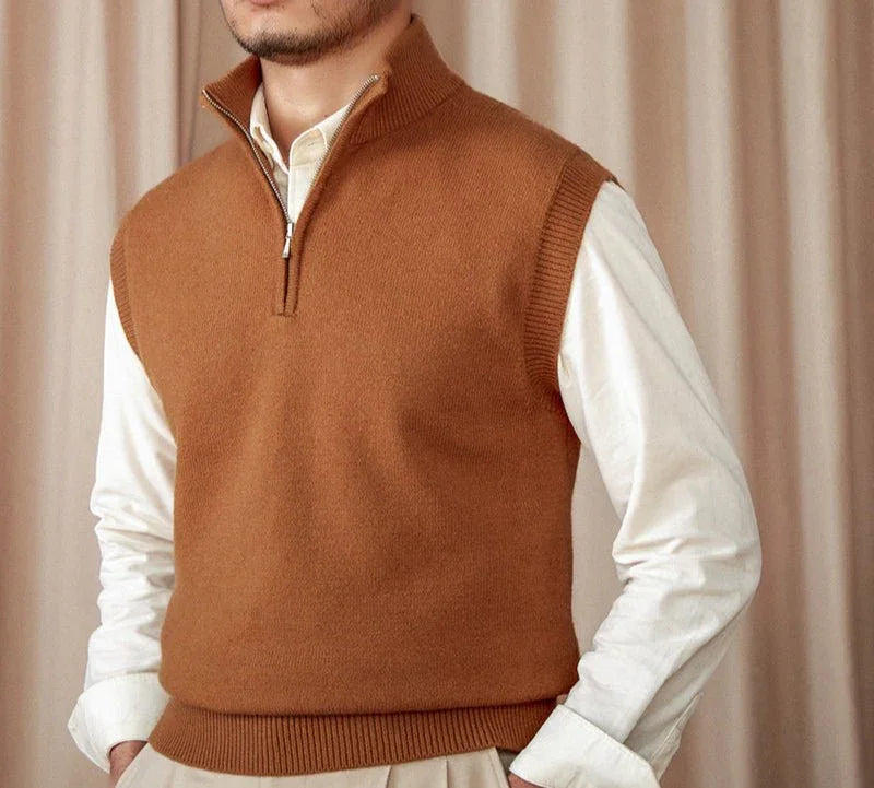 Vintage Yarım Fermuarlı Kazak Uzun Kollu Örgü Yelek - Martin Milano