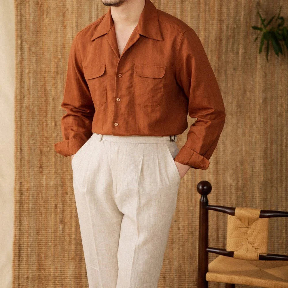 Wineyard Keten Pamuk Karışımı Uzun Kollu Gömlek - Martin Milano