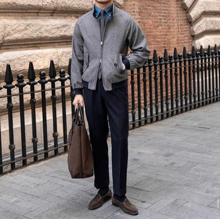 Yün Karışımlı Harrington Herringbone Ceket - Martin Milano