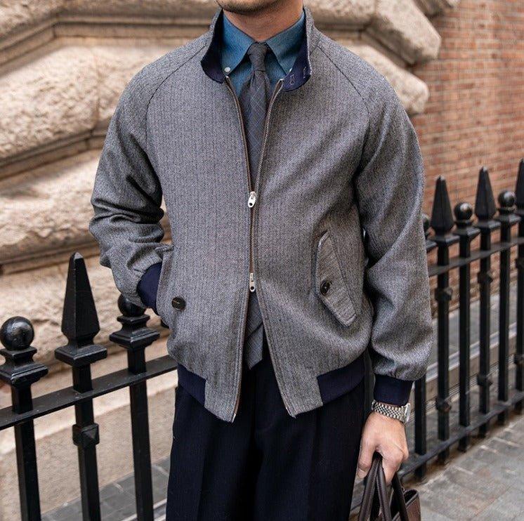 Yün Karışımlı Harrington Herringbone Ceket - Martin Milano