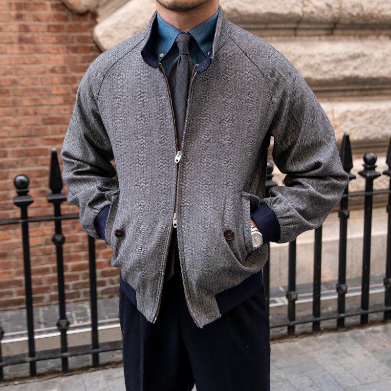 Yün Karışımlı Harrington Herringbone Ceket - Martin Milano
