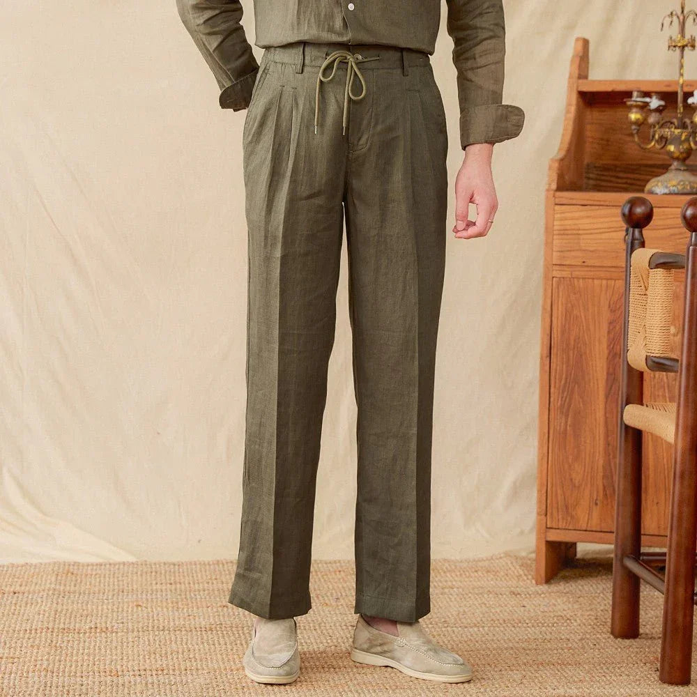 Zakynthos Katlanmış Keten Pantolon - Martin Milano