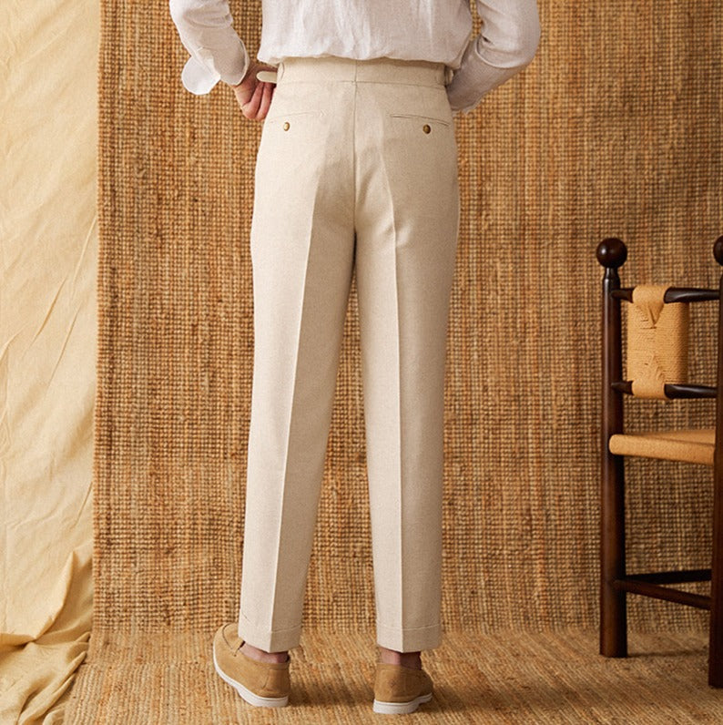 Monaco Linen Çift Kat Düz Kesim Pantolon