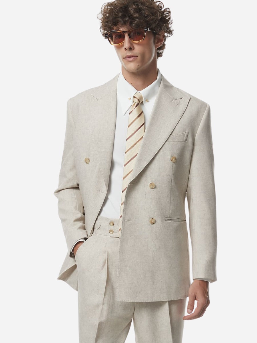Fransız Çift Düğmeli Keten Blazer