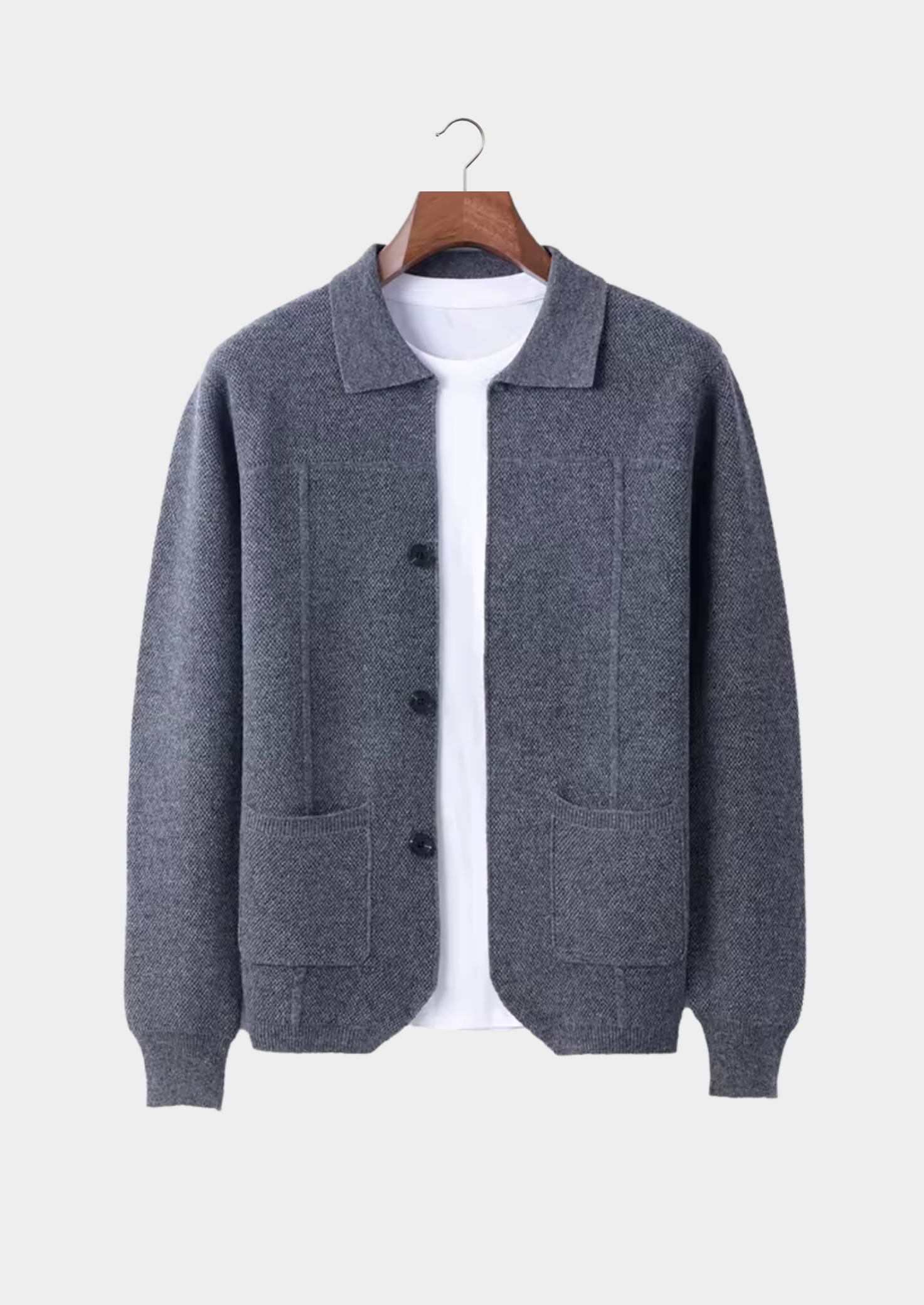 Saf Ekstra İnce Merino Yünü Düğmeli Overshirt