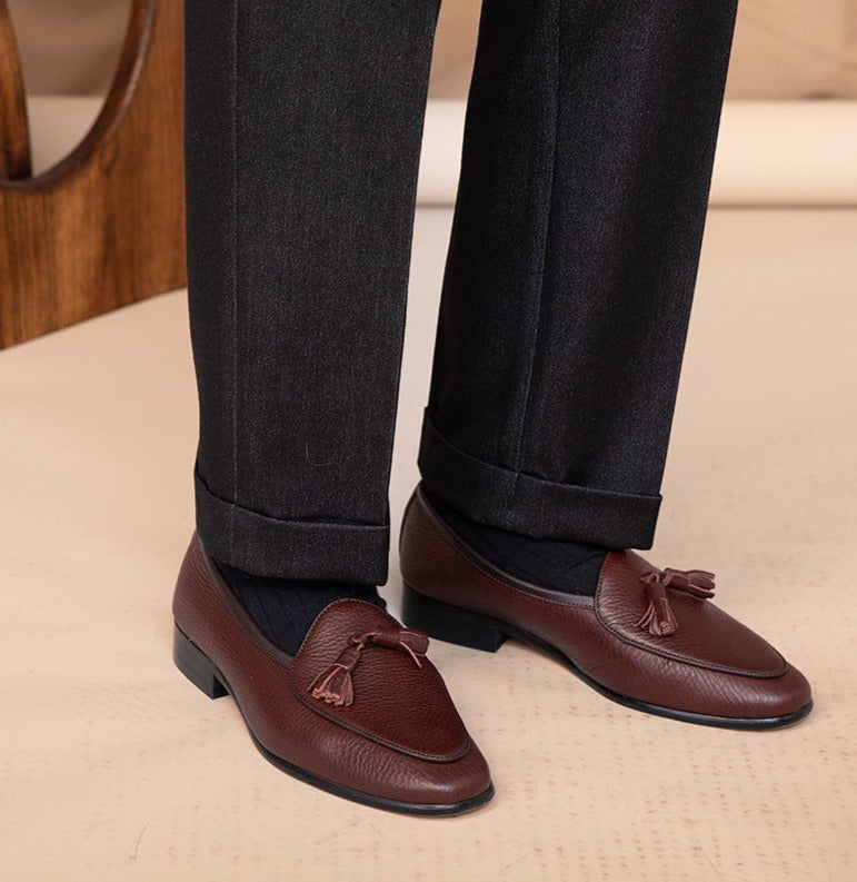 Püsküllü Çakıl Taşı Derisi Belçika Loafer