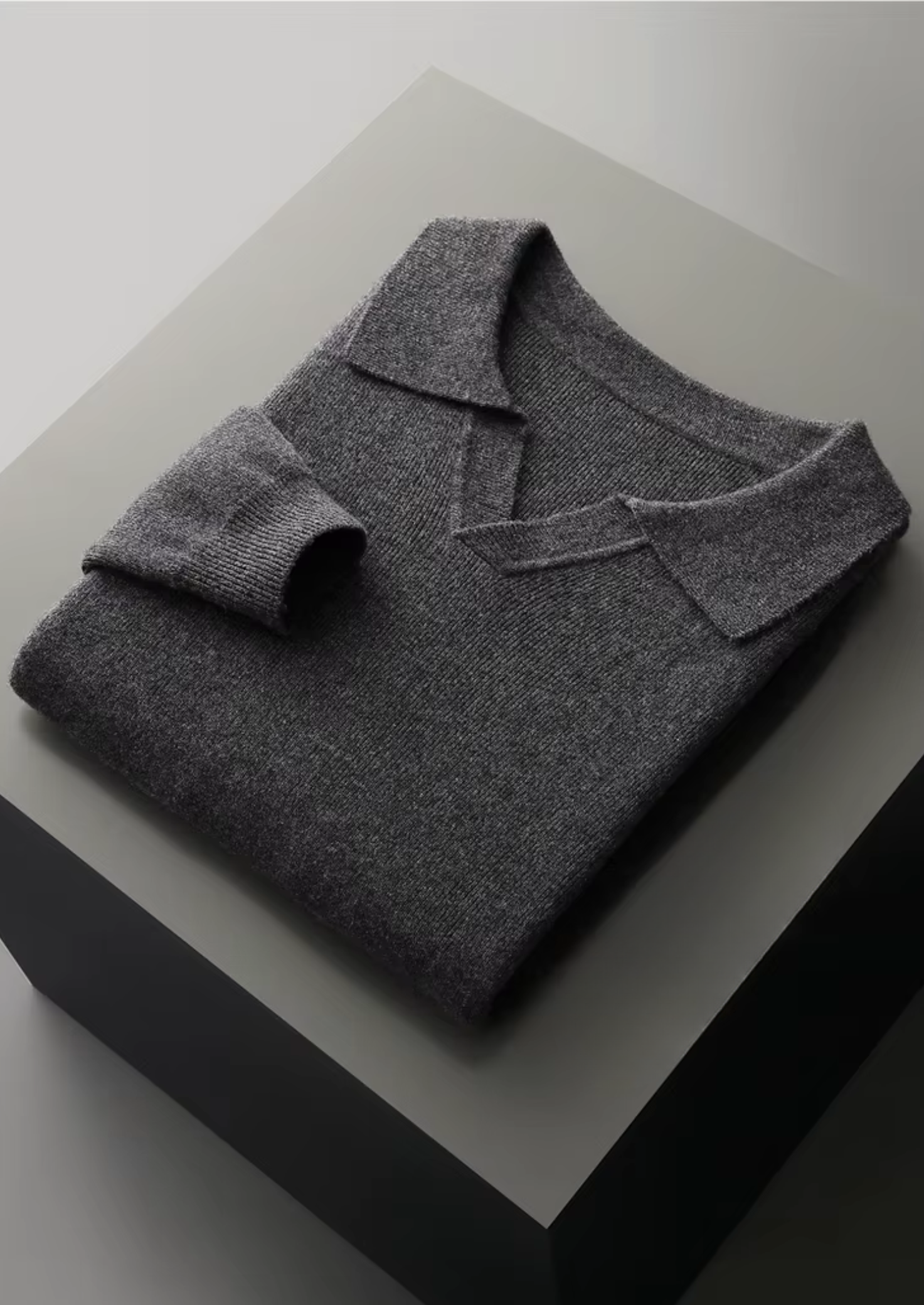 Saf Ekstra İnce Merino Yünü Çizgili Düğmesiz Polo