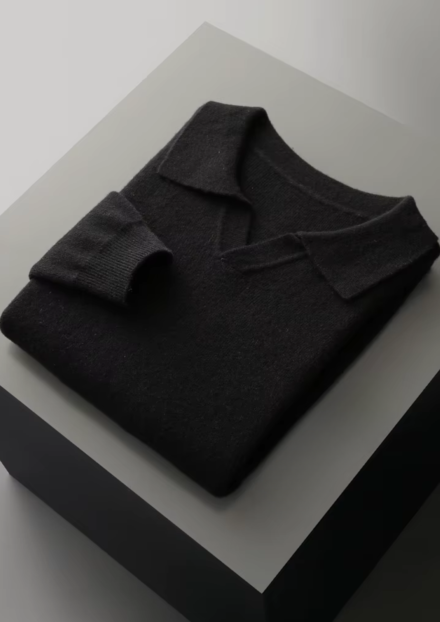 Saf Ekstra İnce Merino Yünü Çizgili Düğmesiz Polo