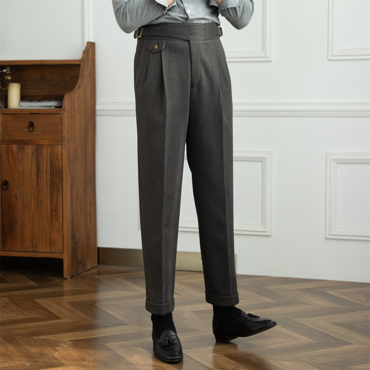 Surrey Dokulu Houndstooth Düz Kesim Pantolon