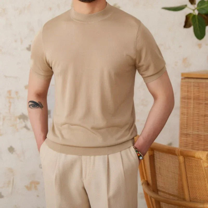 Basic Boğazlı İpek Karışımlı Triko Tişört - Martin Milano