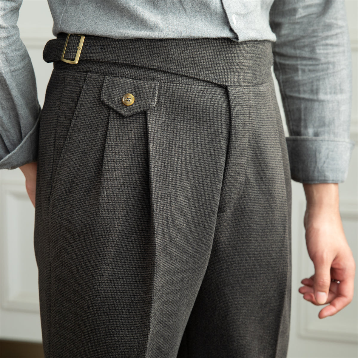 Surrey Dokulu Houndstooth Düz Kesim Pantolon