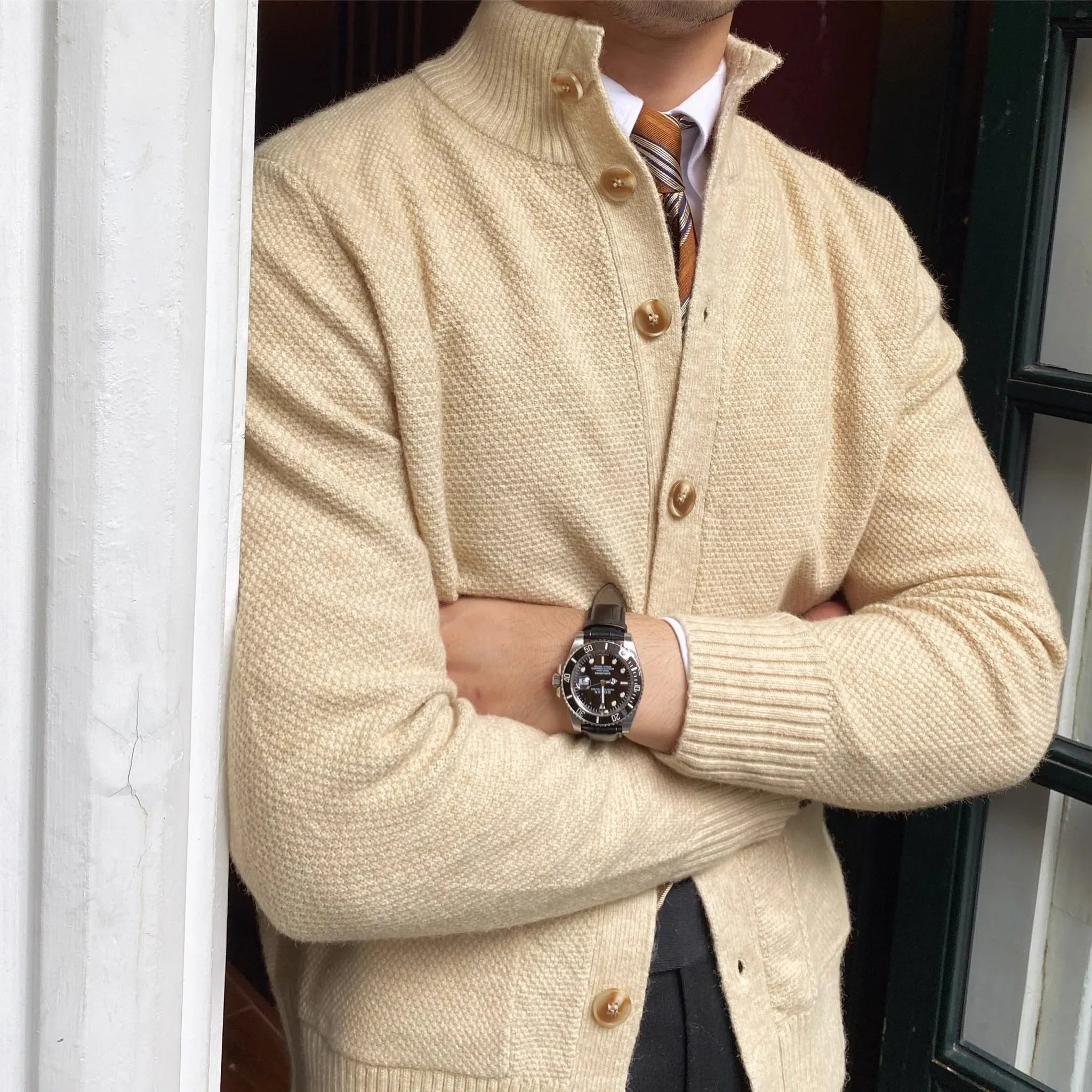 Dokulu Düğmeli Örgü Hırka - Martin Milano