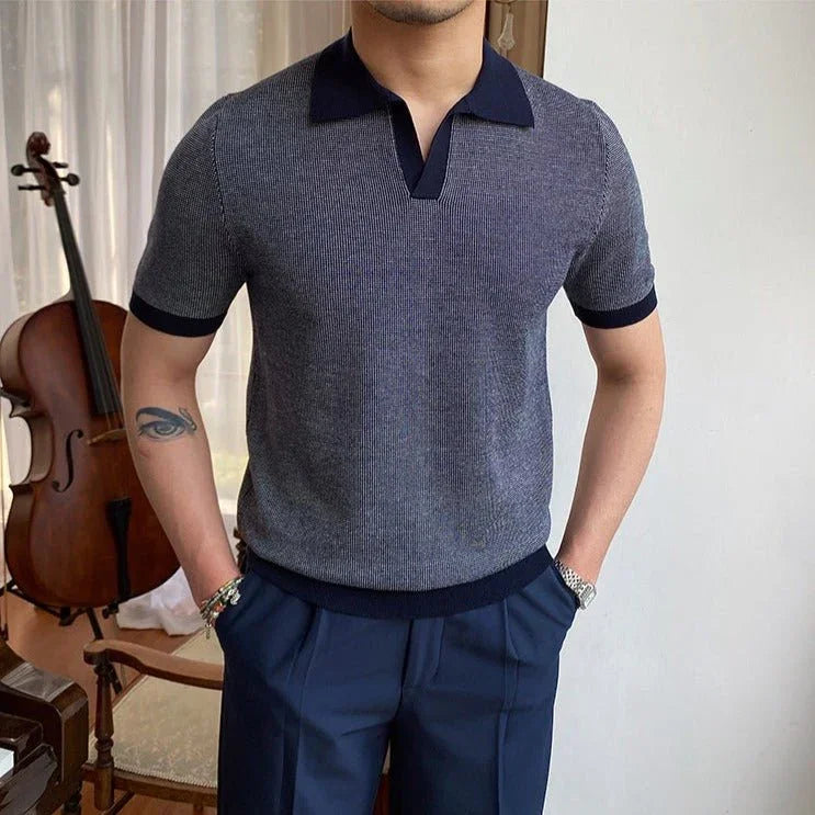 Düğmesiz Petek İşlemeli Kontrast Örme Polo - Martin Milano