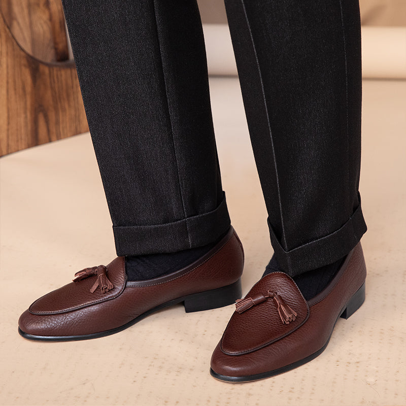 Püsküllü Çakıl Taşı Derisi Belçika Loafer