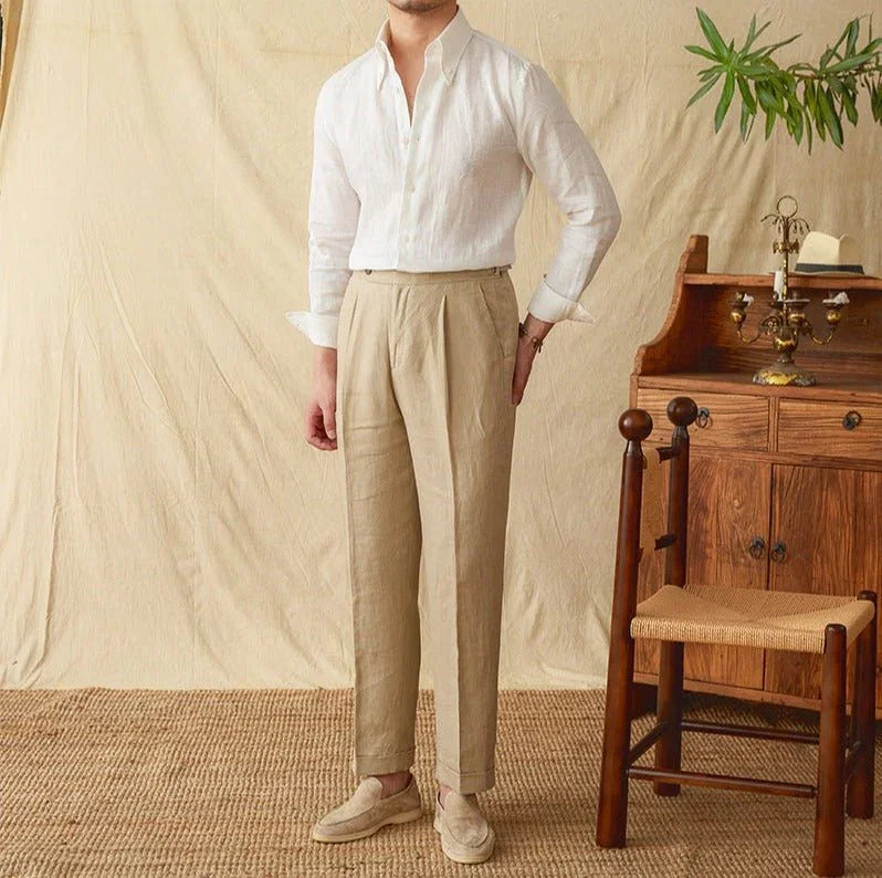 Genoa Keten Nokta Yaka Uzun Kollu Gömlek - Martin Milano