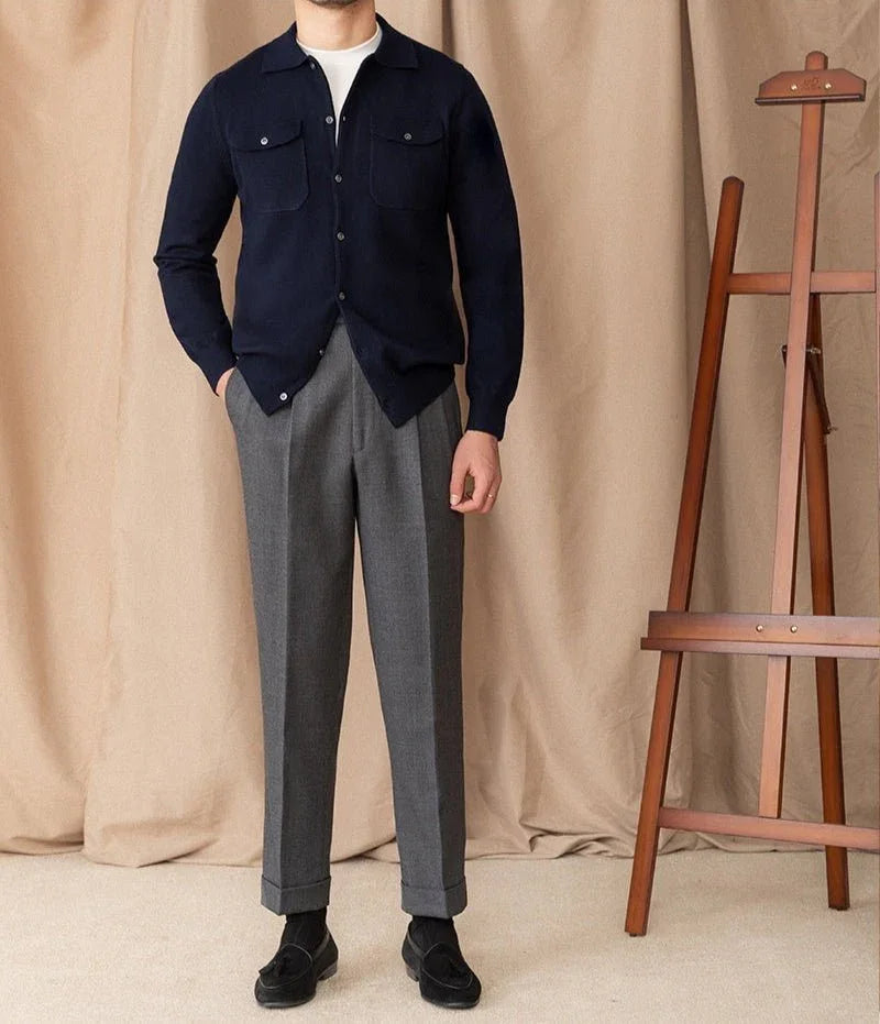 Göğüs Cepli Yün Uzun Kollu Örgü Hırka - Martin Milano