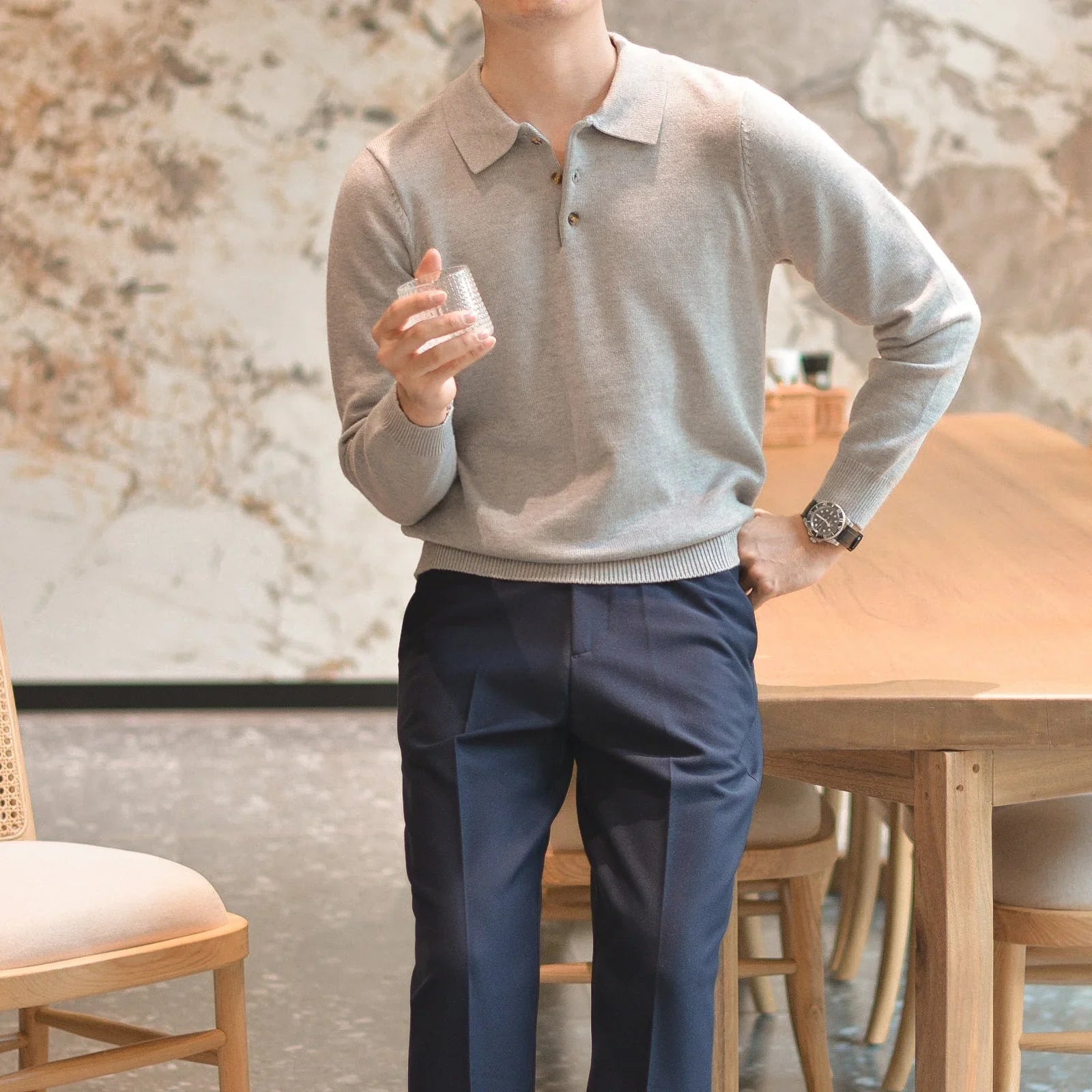 Günlük Uzun Kollu Takım Yelek Polo Gömlek - Martin Milano