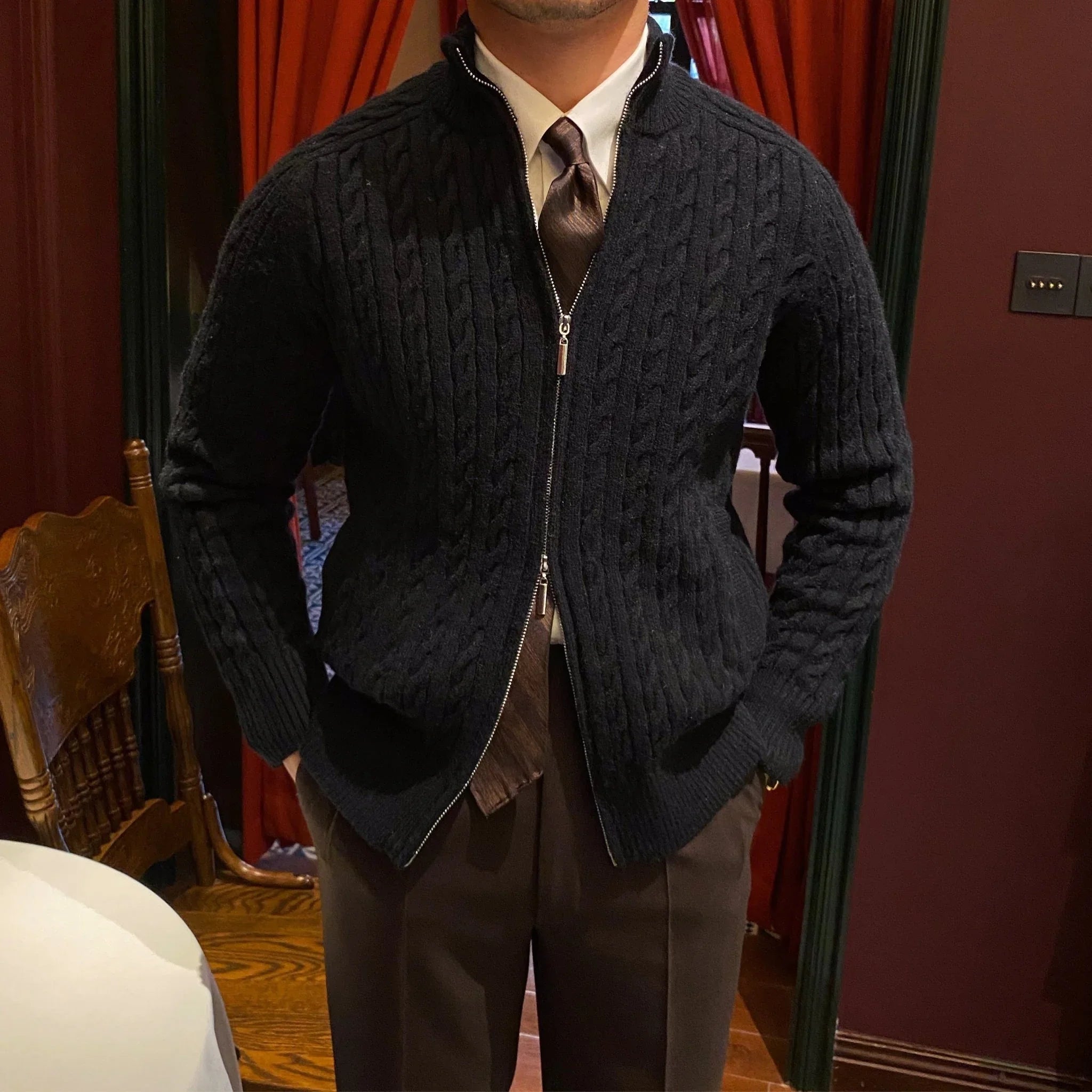 Heritage İplik Örgü Fermuarlı Hırka - Martin Milano