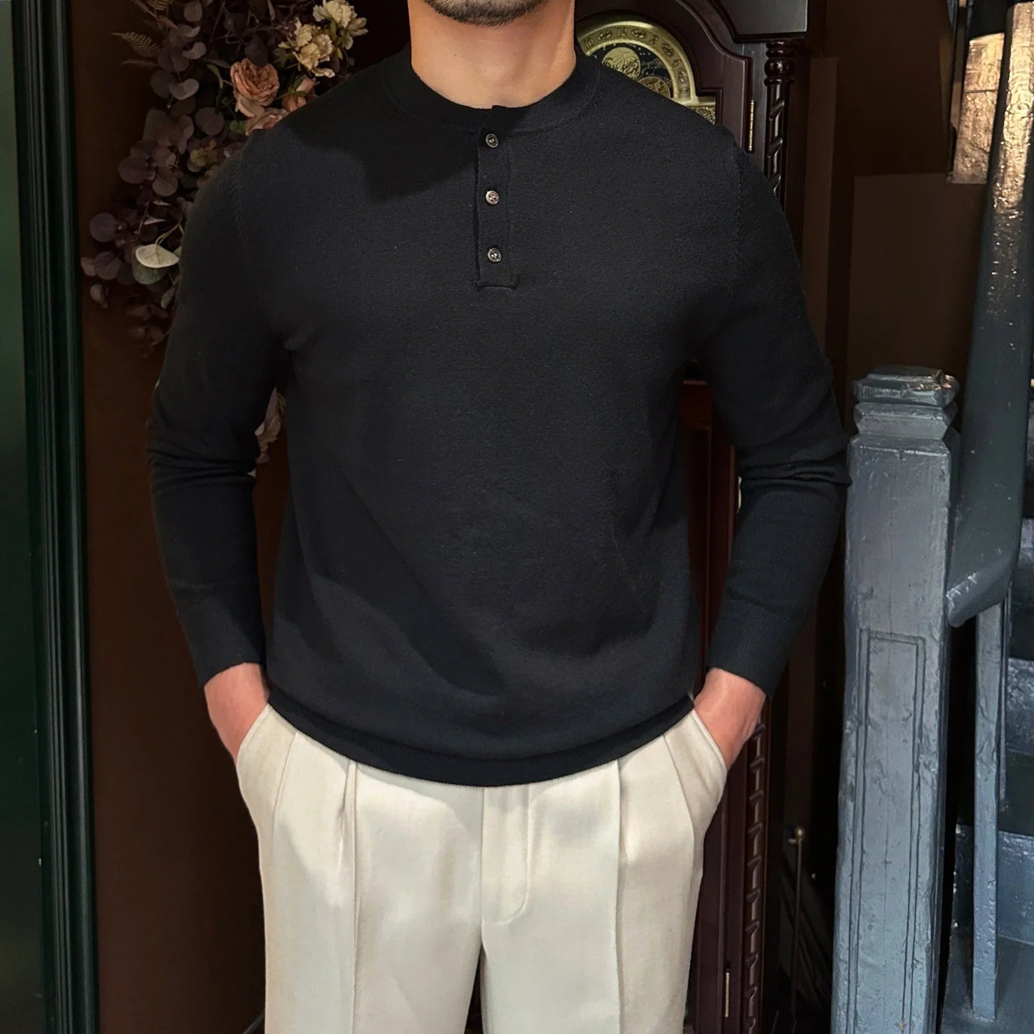 İnce Kesim Hanley Örgü Uzun Kollu Tişört - Martin Milano