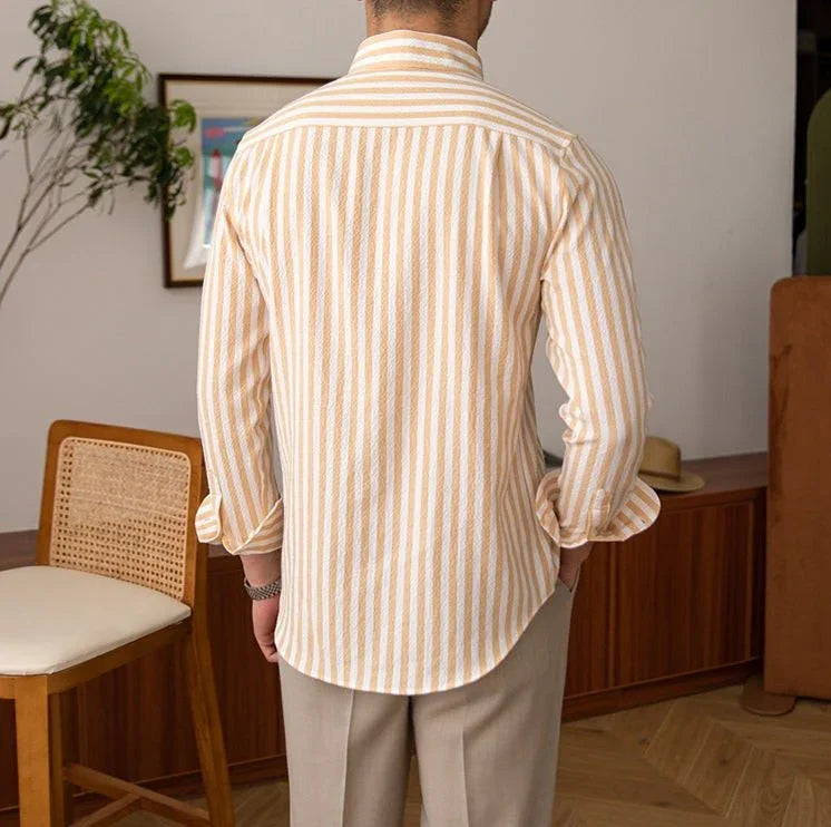 İnce Kesim Seersucker Çizgili Plaj Gömleği - Martin Milano