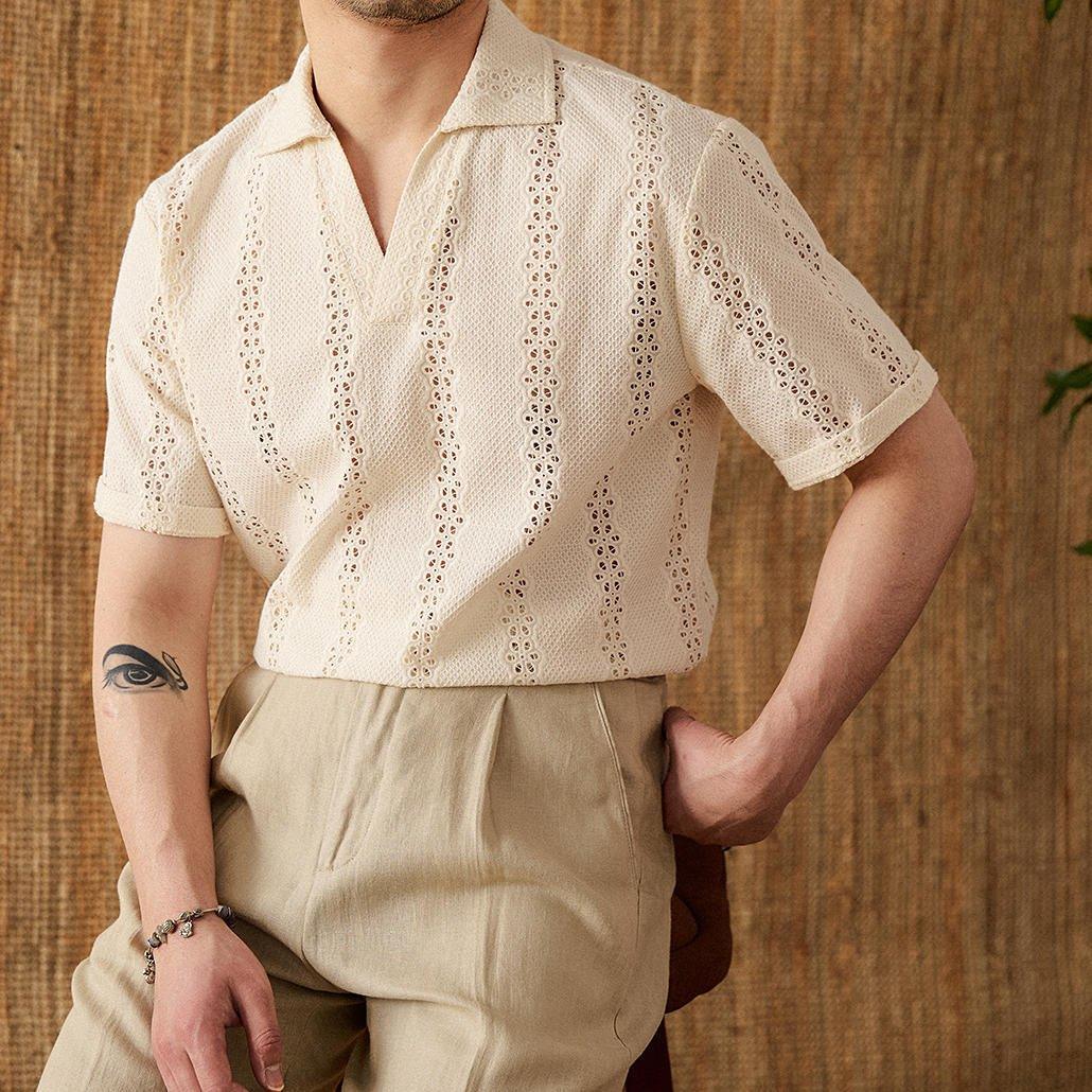 İşlemeli Pamuklu Örgü Kısa Kollu Polo Tişört - Martin Milano