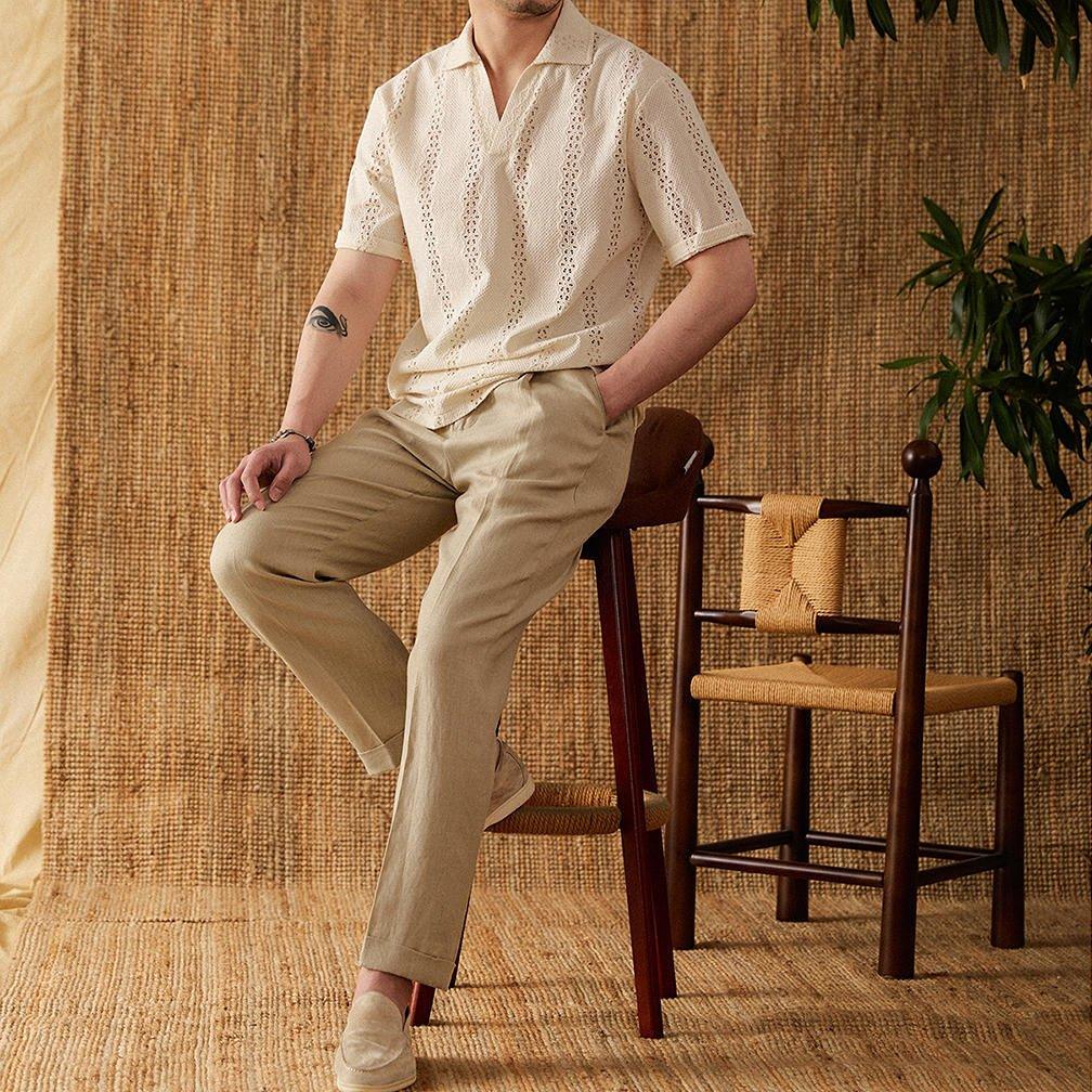 İşlemeli Pamuklu Örgü Kısa Kollu Polo Tişört - Martin Milano