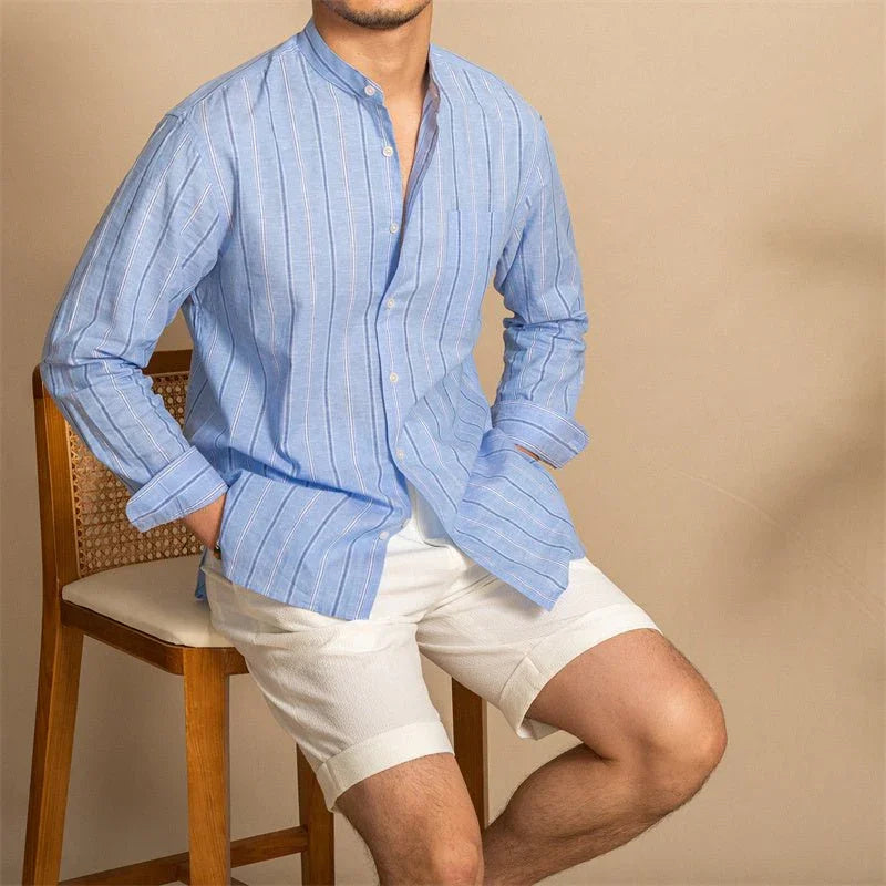 Keten Çizgili Yaka Gömlek - Martin Milano