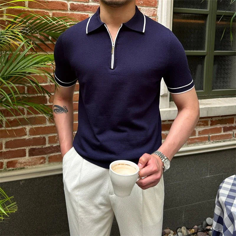 Kontrast Yachting Örgü Fermuarlı Polo - Martin Milano