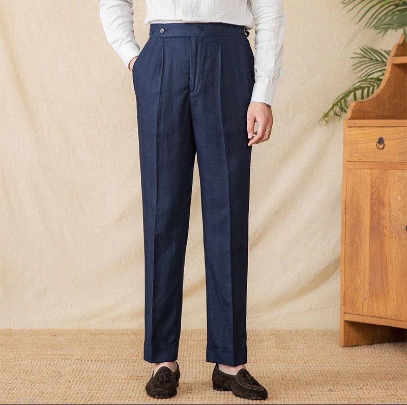 Marbella Pamuk Keten Düz Kesim Pilili Pantolon - Martin Milano