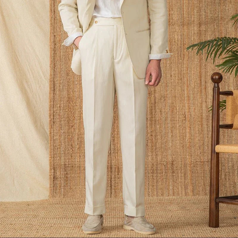 Marbella Pamuk Keten Düz Kesim Pilili Pantolon - Martin Milano