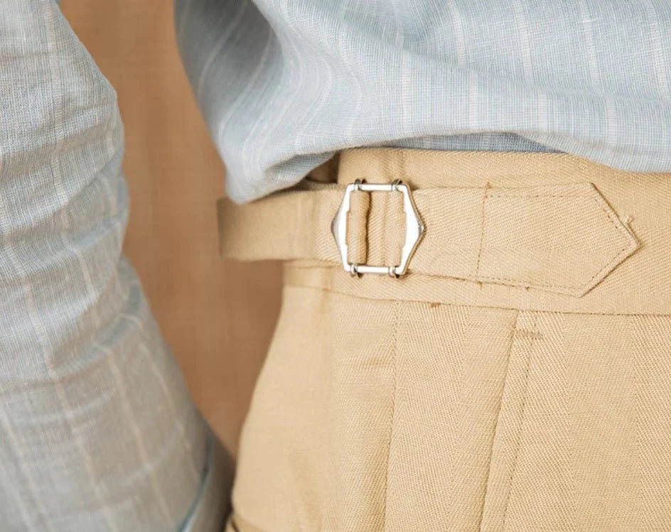 Marbella Pamuk Keten Düz Kesim Pilili Pantolon - Martin Milano