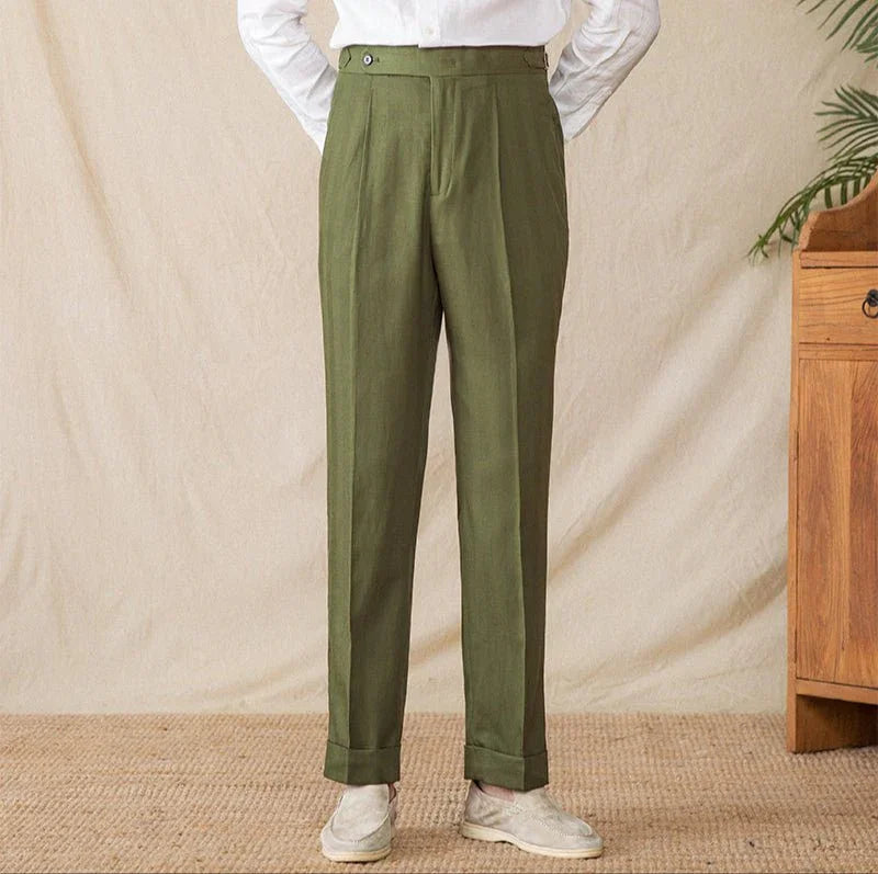 Marbella Pamuk Keten Düz Kesim Pilili Pantolon - Martin Milano