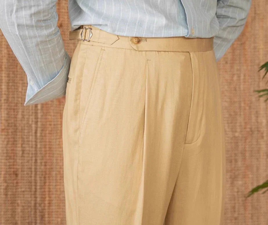 Marbella Pamuk Keten Düz Kesim Pilili Pantolon - Martin Milano