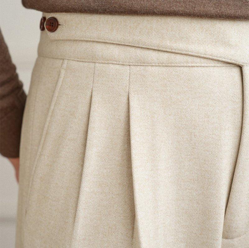 Moneglia Yün Düz Kesim Çift Kat Burgulu Pantolon - Martin Milano