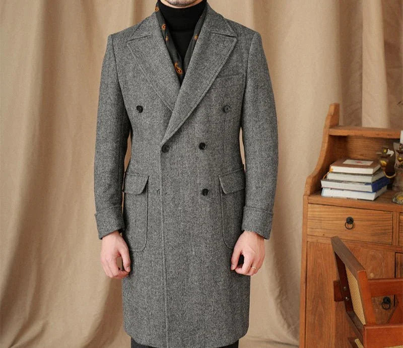 Napoli Herringbone Çift Düğmeli Yün Kaban - Martin Milano