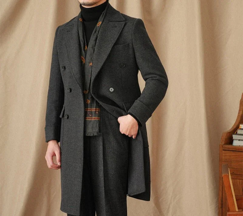 Napoli Herringbone Çift Düğmeli Yün Kaban - Martin Milano