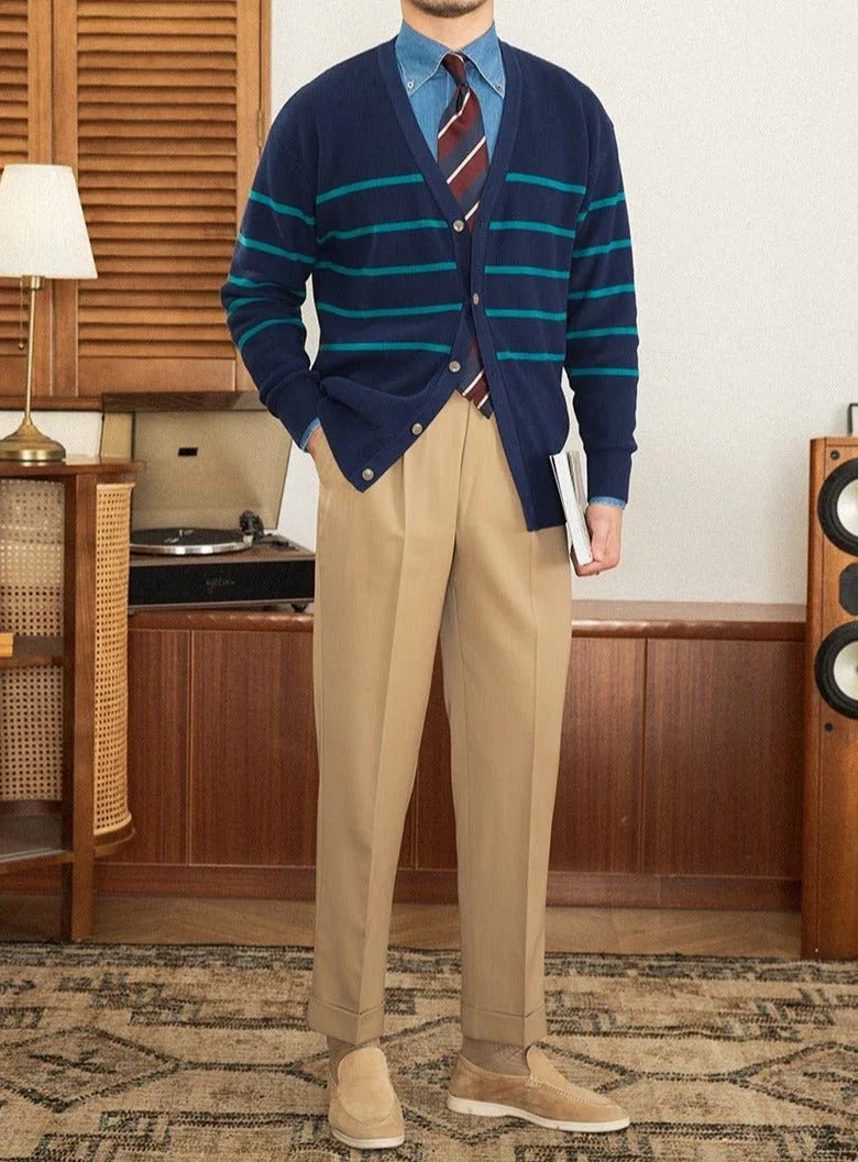 Oxford Çizgili Örgü Yün Kazak - Martin Milano