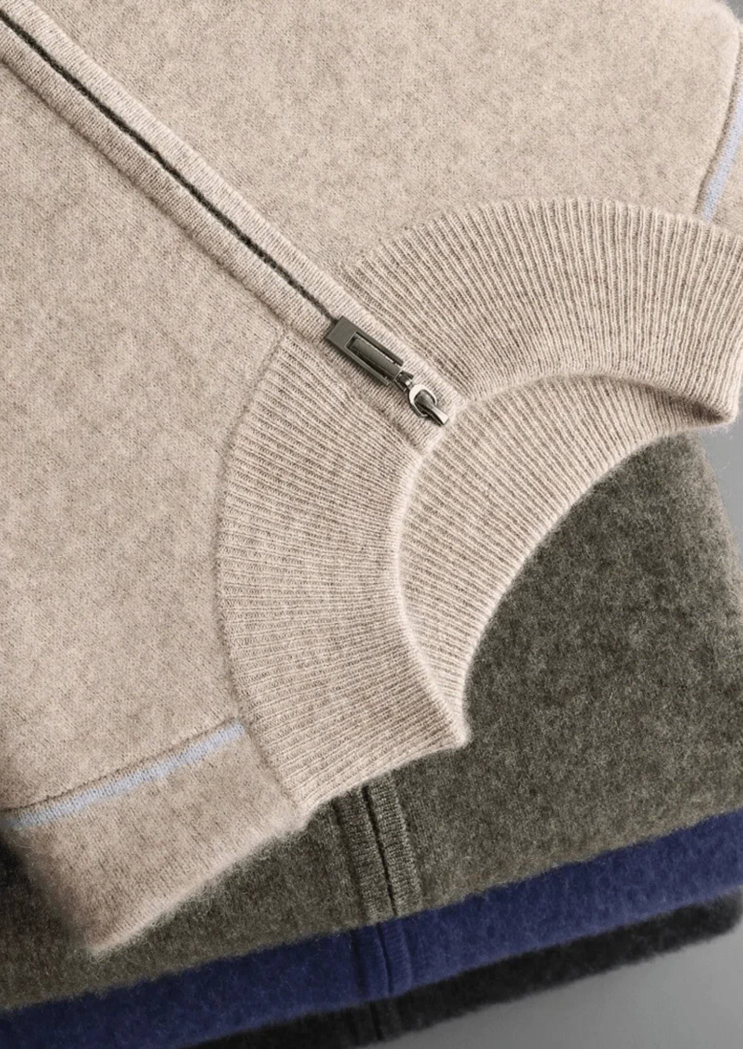 Premium Kaşmir İki Renkli Fermuarlı Kazak - Martin Milano