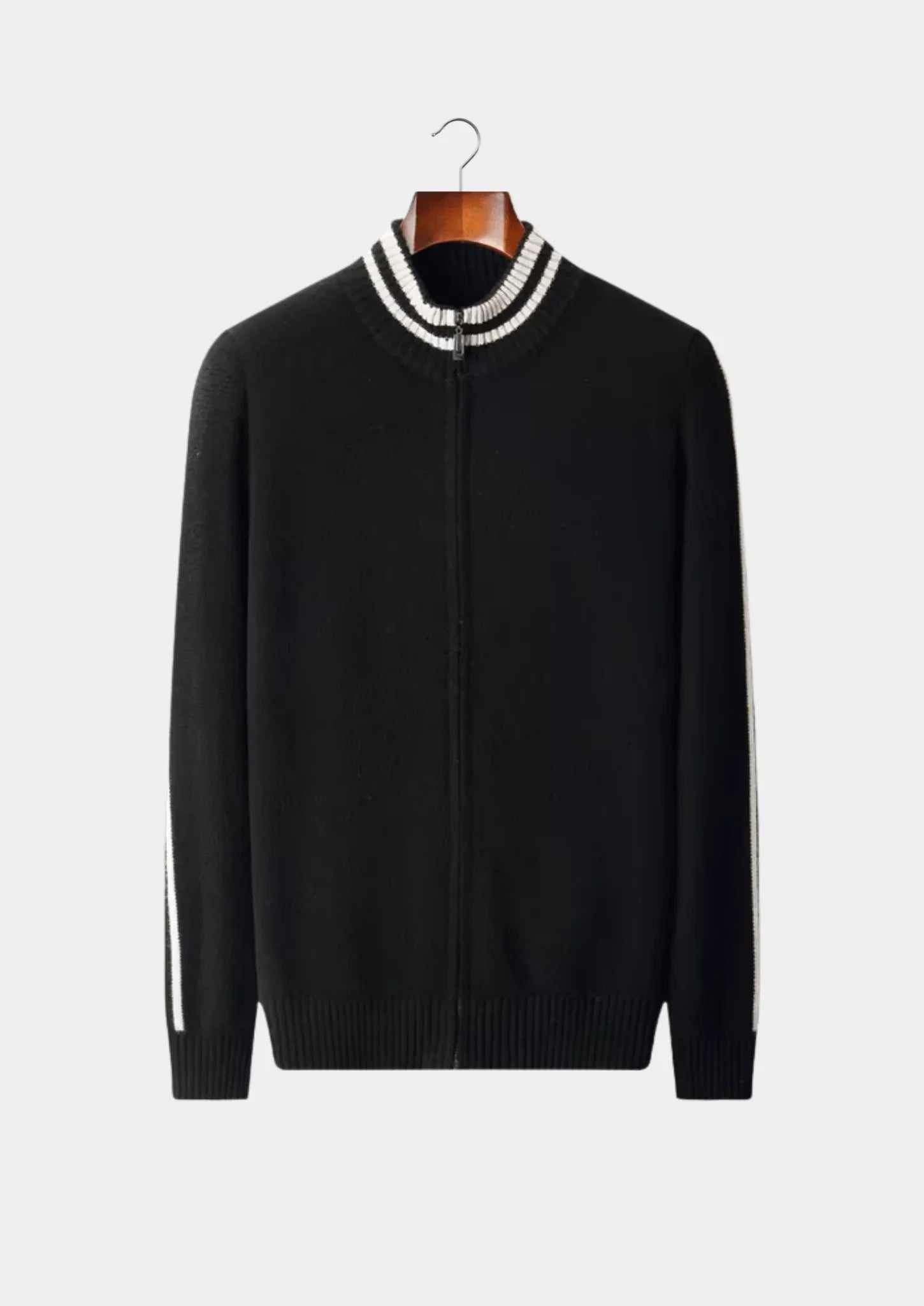 Saf Ekstra İnce Merino Yünü Çift Tonlu Fermuarlı Hırka - Martin Milano