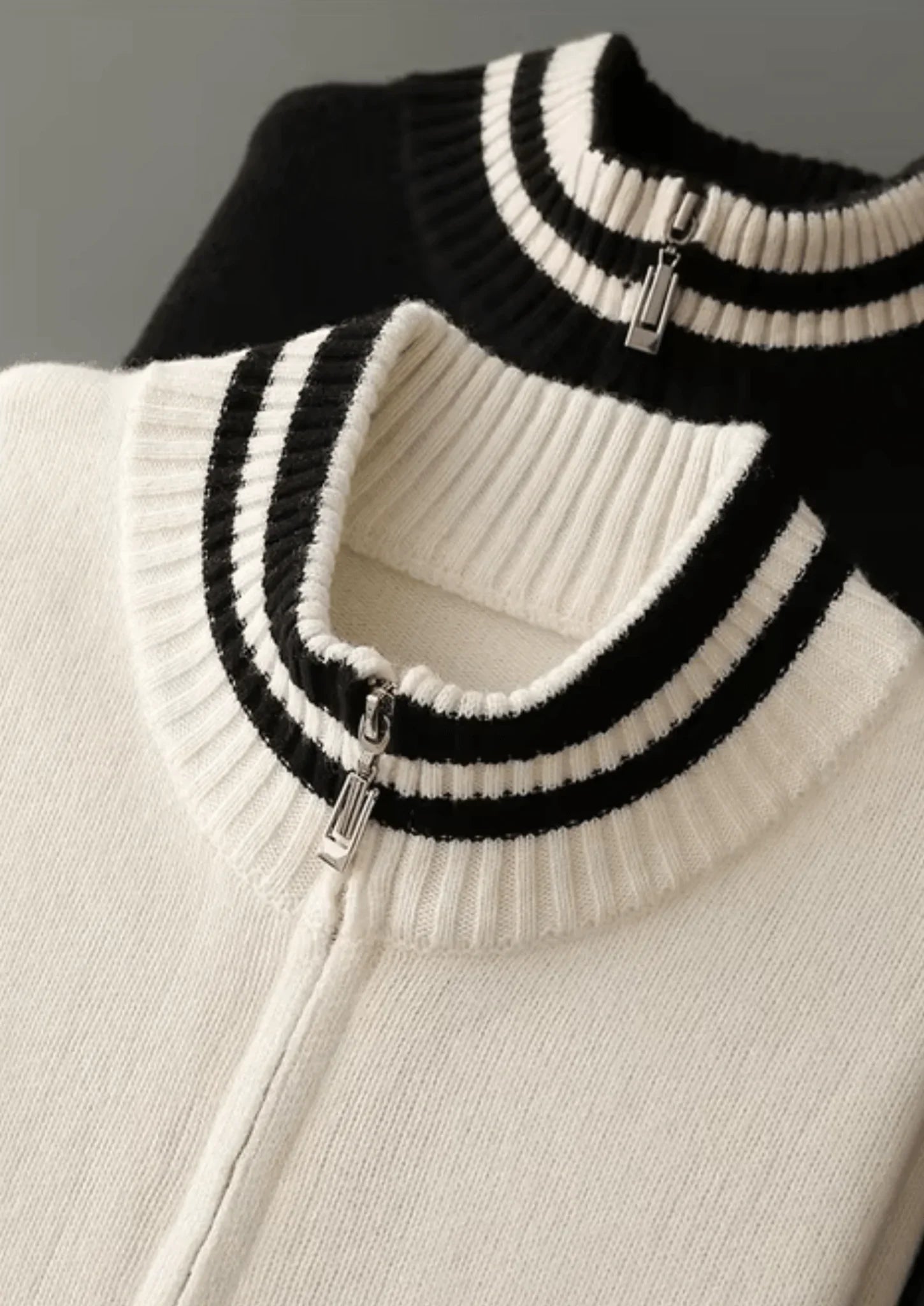 Saf Ekstra İnce Merino Yünü Çift Tonlu Fermuarlı Hırka - Martin Milano