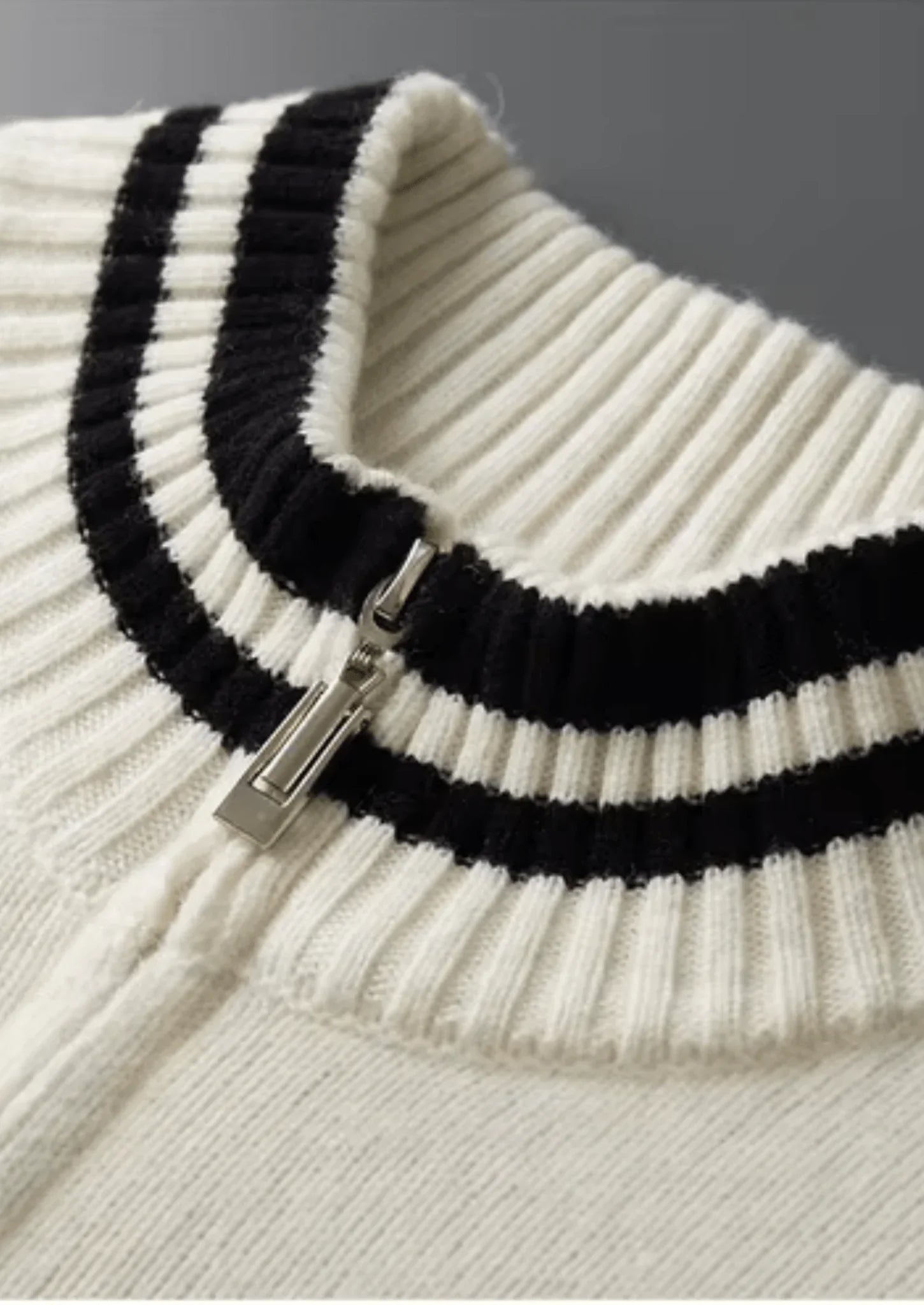 Saf Ekstra İnce Merino Yünü Çift Tonlu Fermuarlı Hırka - Martin Milano