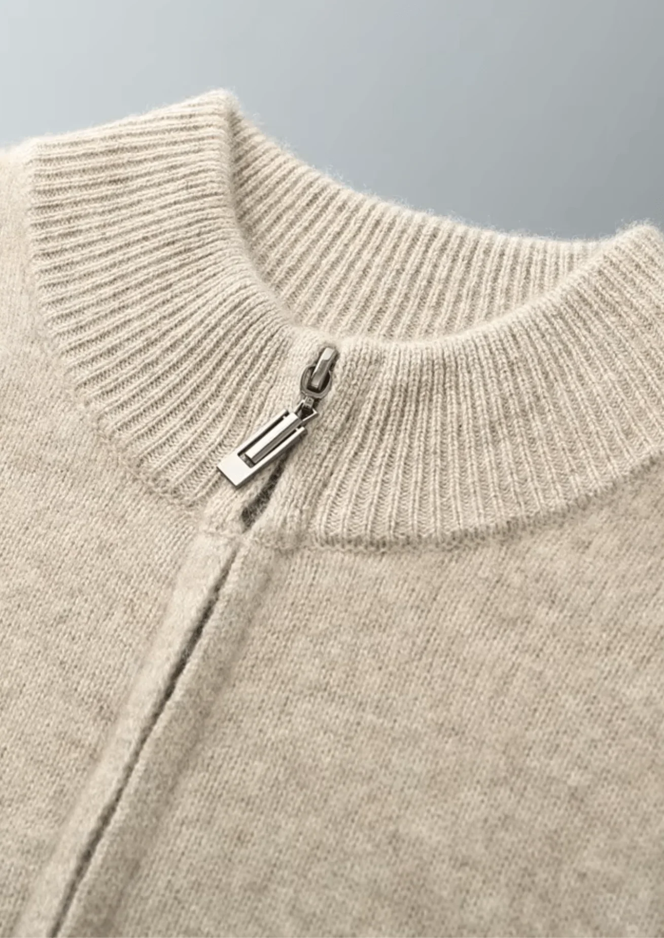 Saf Ekstra İnce Merino Yünü Fermuarlı Hırka - Martin Milano