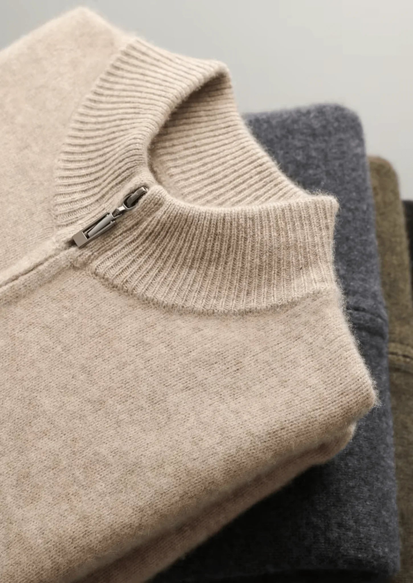 Saf Ekstra İnce Merino Yünü Fermuarlı Hırka - Martin Milano