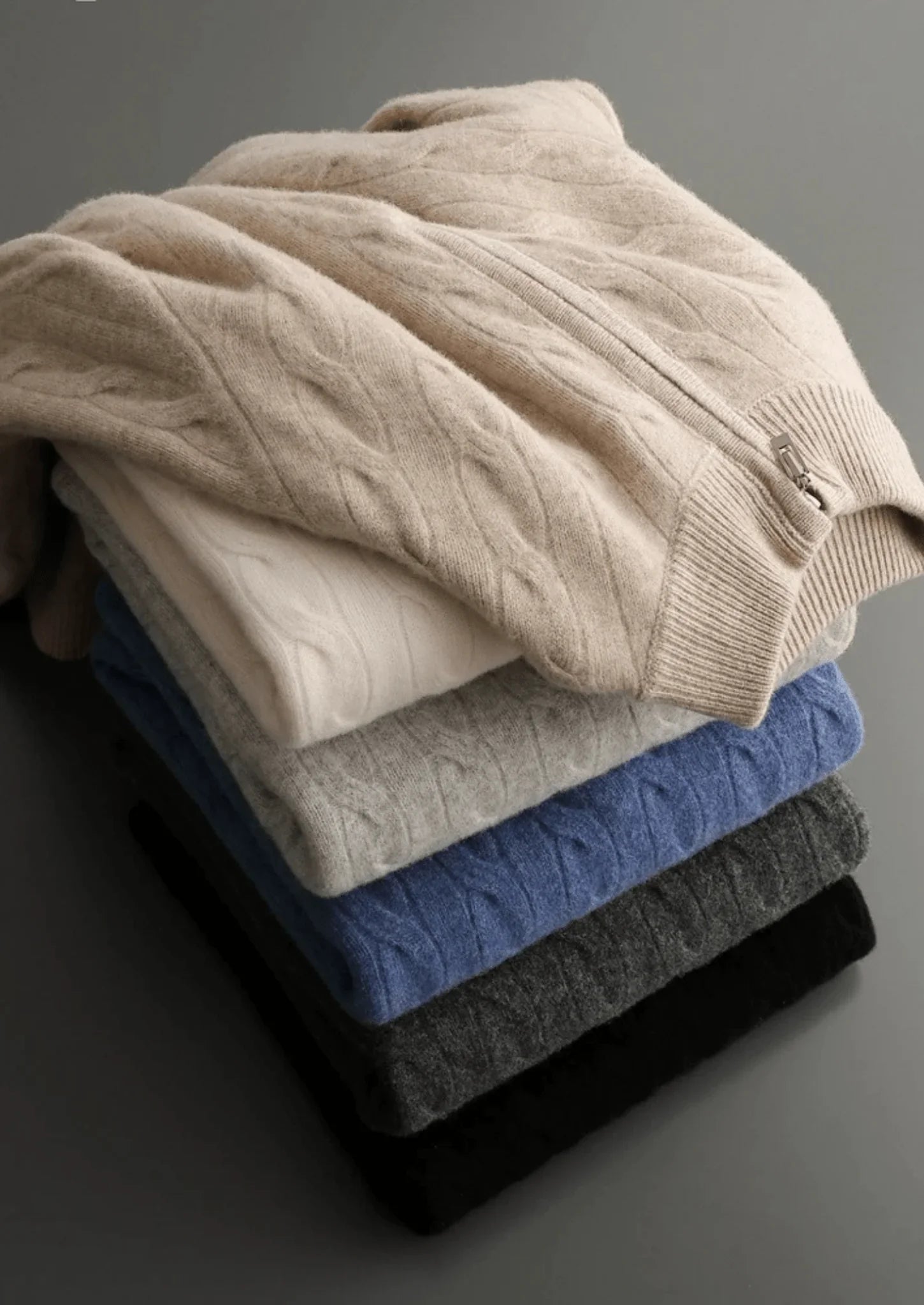 Saf Ekstra İnce Merino Yünü Örgü Yarım Fermuarlı Kazak - Martin Milano