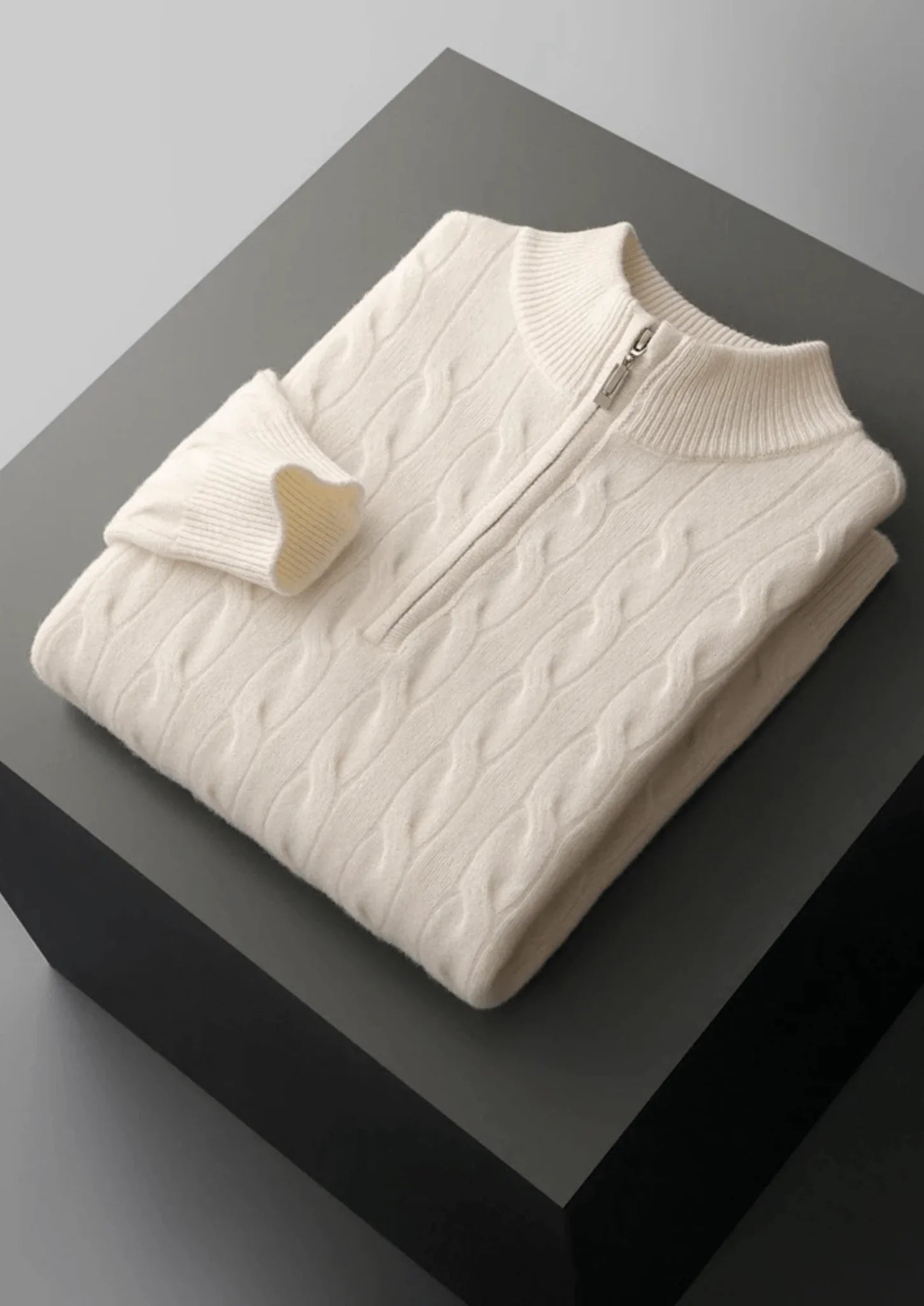 Saf Ekstra İnce Merino Yünü Örgü Yarım Fermuarlı Kazak - Martin Milano